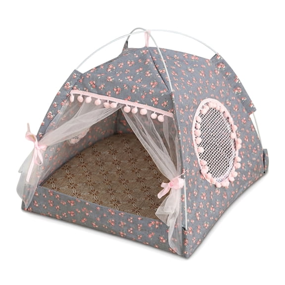 Aemutady Indoor Cat Tent House for Small Cats & Kittens, Foldable Cat Bed Tent with Mesh Curtains & Window, 14.1x14.1x14.5 in