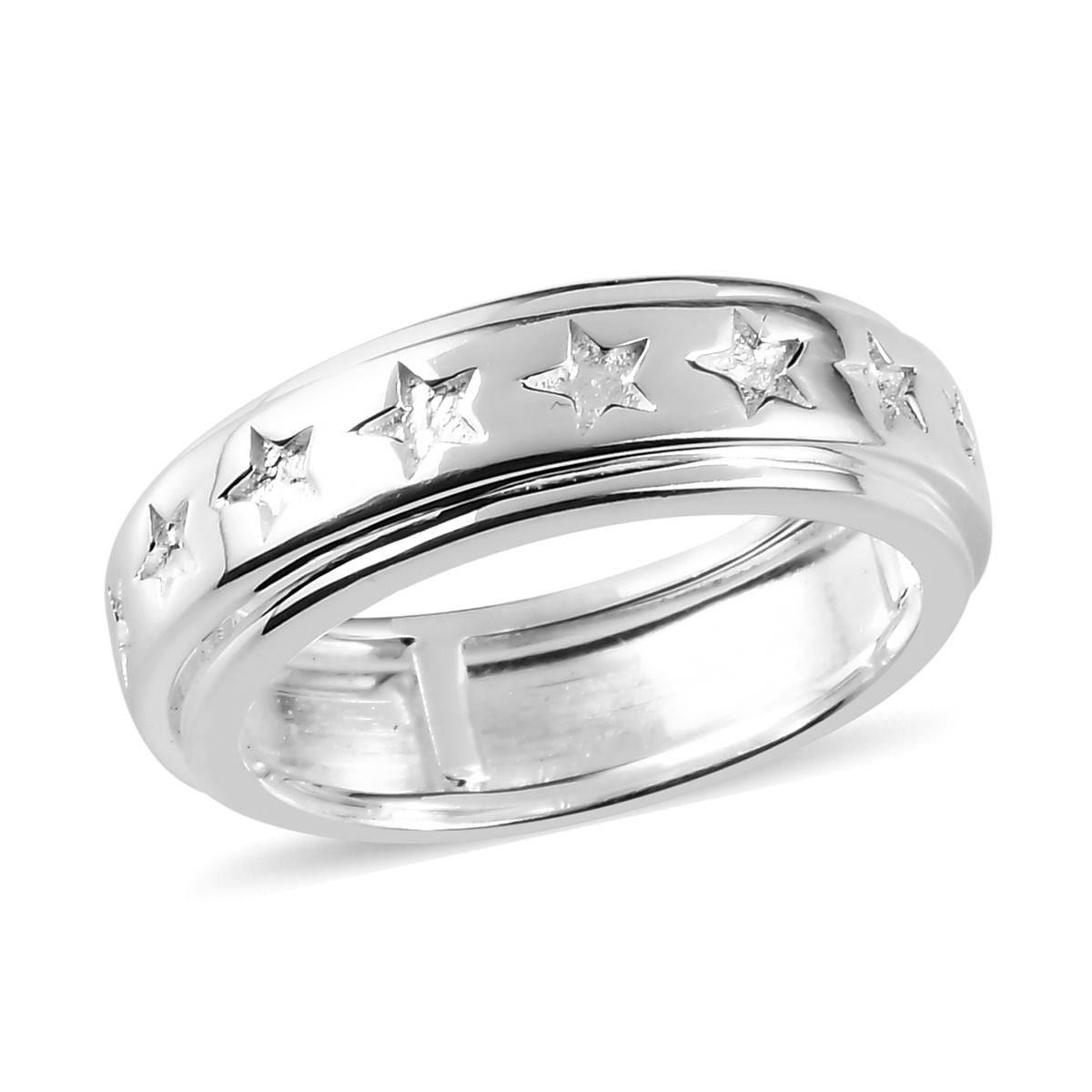 Moon and Star Ring Genuine Sterling Silver 925 Rhodium Plated Height 9mm Size 10 
