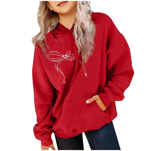 MeetoTime Chandails en Molleton à Manches Longues pour Enfants Col Rond à Capuche Motif Nœud Pull Décontracté pour Garçons Filles