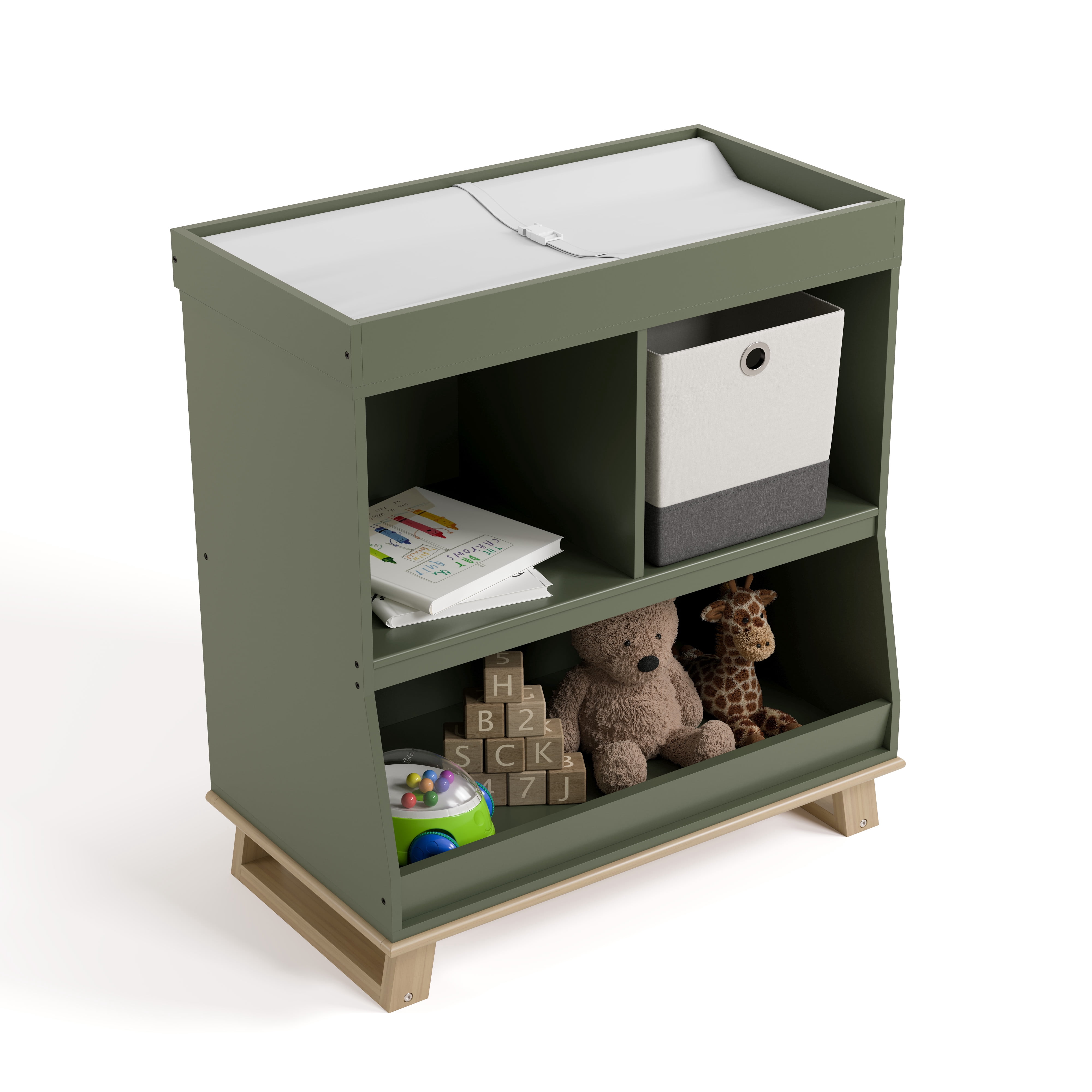 Storkcraft Modern Convertible Infant Changing Table, Olive with Driftwood