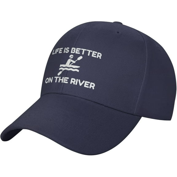 Wikjxiz Life is Better On The River Hat Black Baseball Cap Men Women Adjustable Sports Sunhat Funny Dad Hat