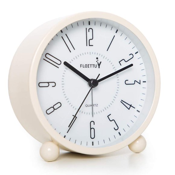 FLOITTUY Réveil Super Silencieux 5 Couleurs, Réveil Rond avec Bip et Veilleuse, à Piles, Ensemble Facile, Simple et Rétro pour Bureau, Chambre et Décoration de la Maison (Blanc Crème)