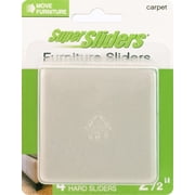 Super Sliders Self-Stick 2-1/2 Inch Square Furniture Sliders, Beige, 4 Pack