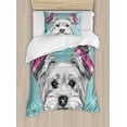 thumbnail image 1 of Yorkie Twin Size Duvet Cover Set, Dog with Headphones Music Listening Yorkshire Terrier Hand Drawn Caricature, Decorative 2 Piece Bedding Set with 1 Pillow Sham, Pale Blue White, by Ambesonne, 1 of 3