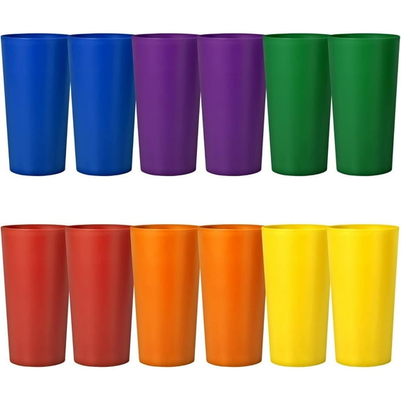 26-ounce Plastic Drinking Glasses Stackable Tumblers Water Cups Mixed Drinkware, set of 12 Mixed Color