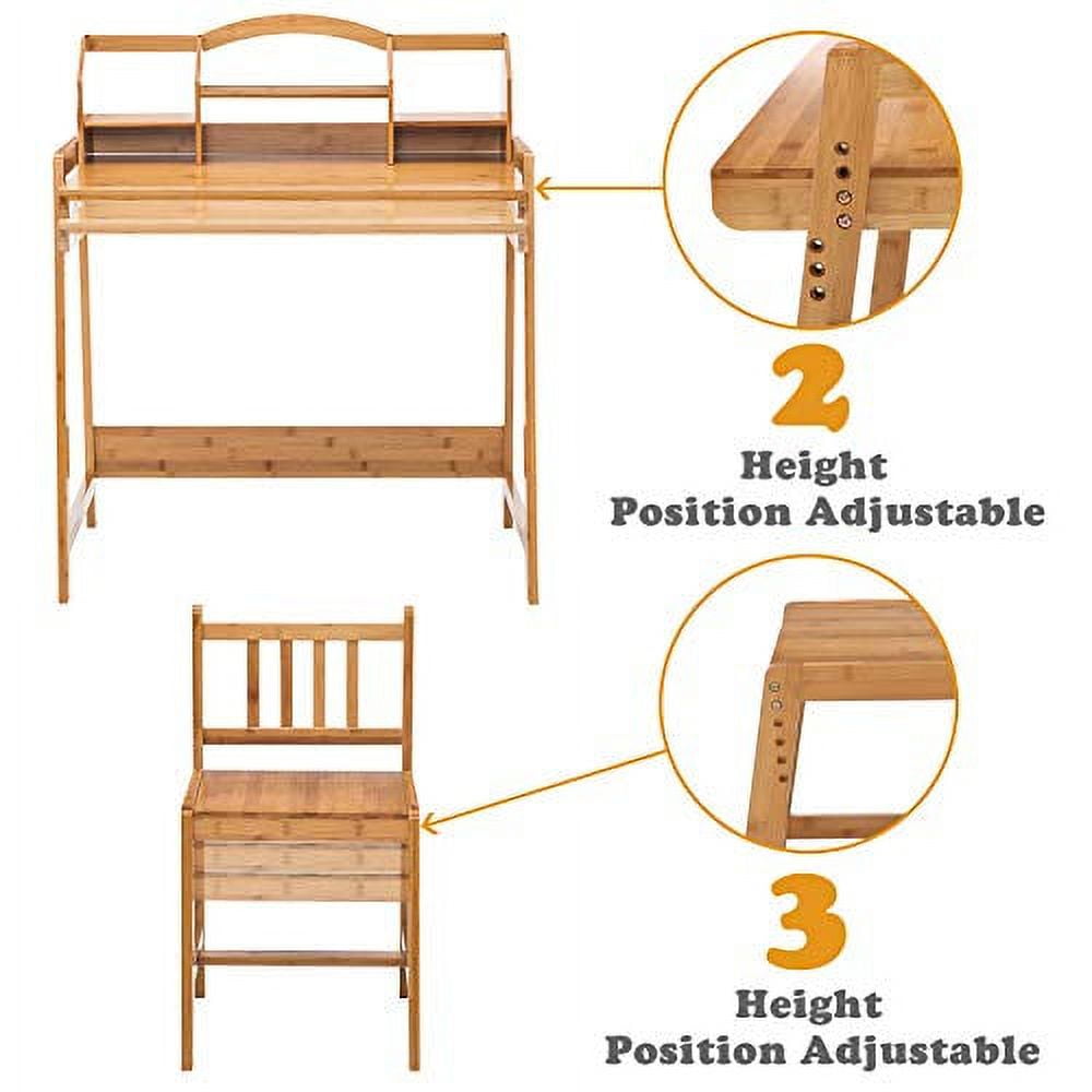 UNICOO® Bamboo Height Adjustable Kids Desk and Chair Set, Children Desk, Study Table and Chair Set (Nature -01)
