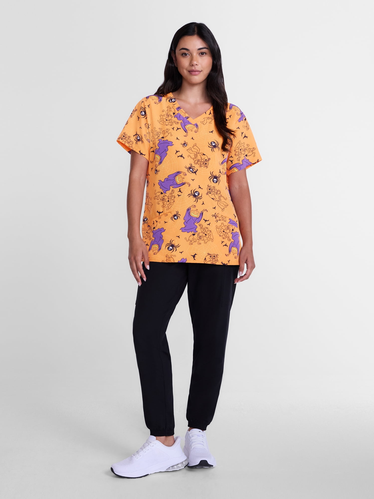 Scooby-Doo Women's Halloween Scrub Top with Short Sleeves, Sizes S-XXXL