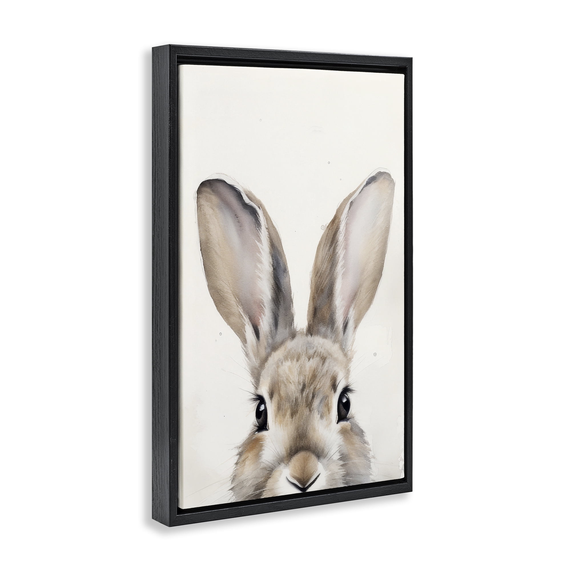Stupell Industries Peeking Rabbit Eyes Animals & Insects Painting Black Floater Framed Canvas Art Print Wall Art, 17 x 25