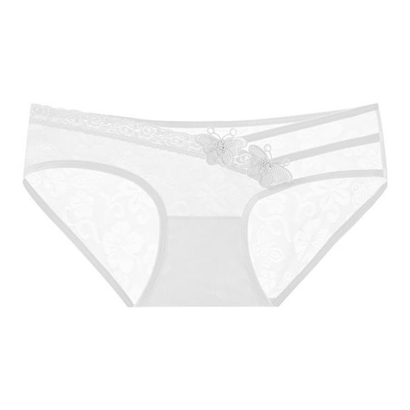 Sunvit-Panties Womens Low-Rise Bikini Panties, Nylon Spandex Breathable Skin-Friendly with Floral Print & Lace Trim, Minimal-Seam, White, Size L, All-Day Comfort for Daily Wear