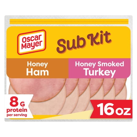Oscar Mayer Sub Kit with Honey Ham & WATER PRODUCT, 32% OF WEIGHT IS ADDED INGREDIENTS & Honey Smoked Turkey Breast & White Turkey Deli Lunch Meat, 16 oz Tray