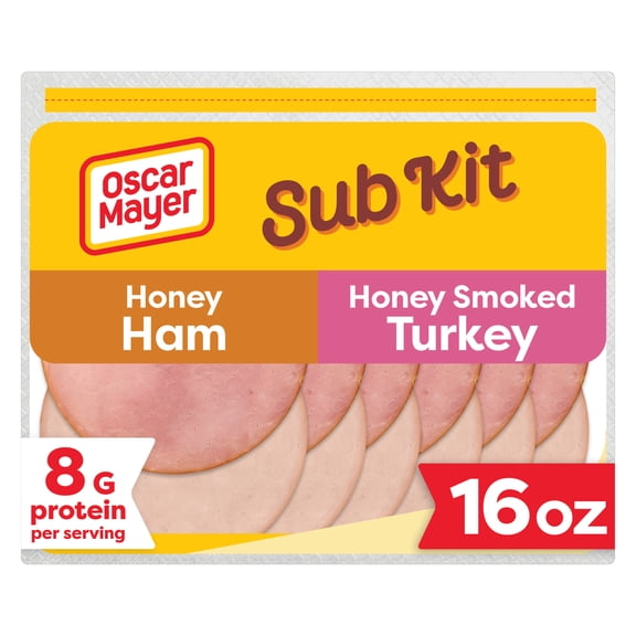 Oscar Mayer Sub Kit with Honey Ham & WATER PRODUCT, 32% OF WEIGHT IS ADDED INGREDIENTS & Honey Smoked Turkey Breast & White Turkey Deli Lunch Meat, 16 oz Tray