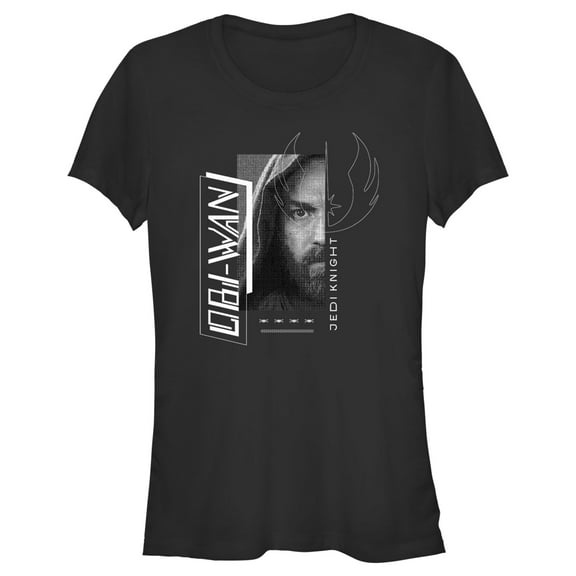 Junior's Star Wars: Obi-Wan Kenobi Jedi Knight Kenobi Grayscale Portrait Graphic Tee Black Small