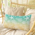 thumbnail image 4 of Teal Yellow Ombre Coastal Pillow Covers, Linen Long Throw Pillow Case, Sea Nautical Summer Beach Starfish Coral Holiday Pillow Protector Decorative Cushion Cover for Living Room/Bedroom 16" x 24", 4 of 8