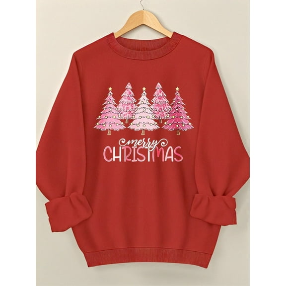 Woman Christmas Shirt Christmas Tree Graphic Sweatshirt Casual Long Sleeve Top