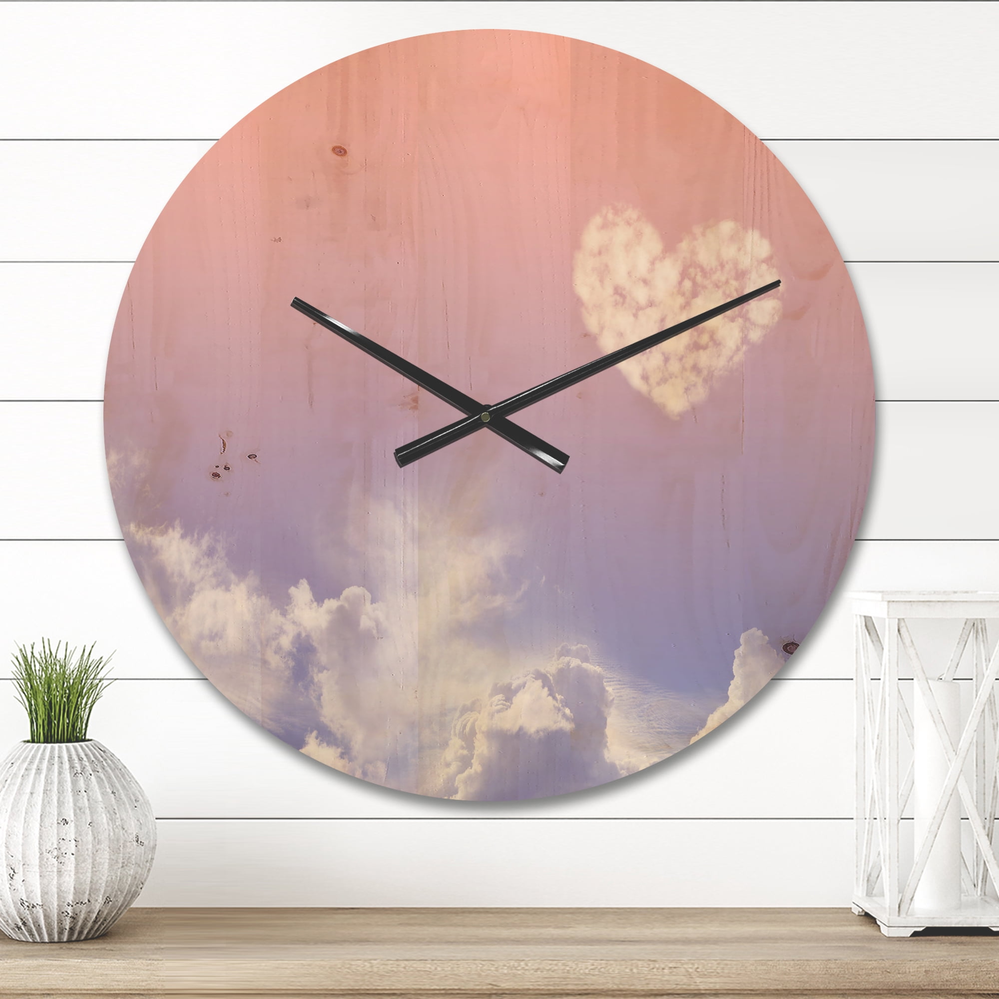 Designart 'Love is in the Air Cloud Heart' Modern Wood Wall Clock