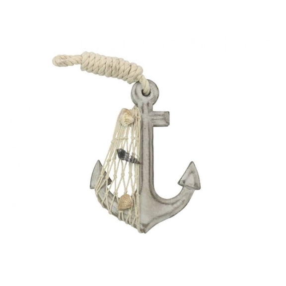 Hampton Nautical Anchor-303 Wooden Whitewashed 6" Nautical Anchor Decor, White