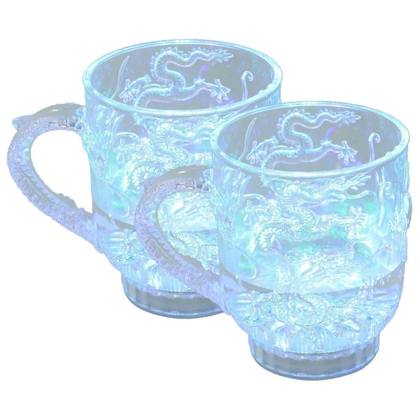 2pcs LED Flashing Colorful Induction Cup Mug Color Changing Drinking Cup for Water Milk Tea Coffee Drinks (Dragon Pattern) (285ML)