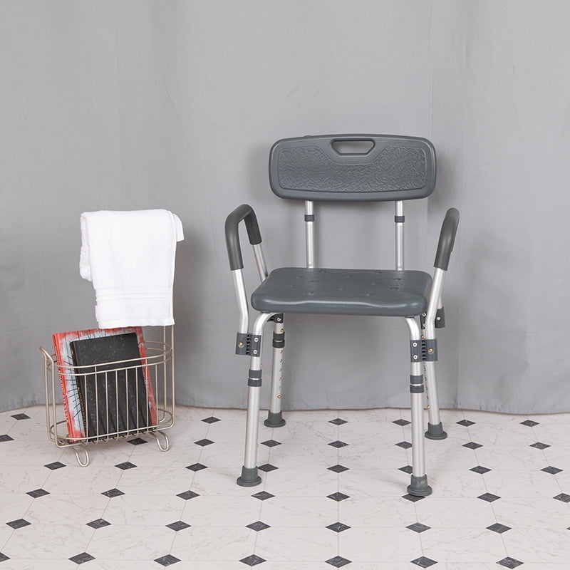 300 Lb. Capacity Quick Release Back & Arm Gray Shower Chair