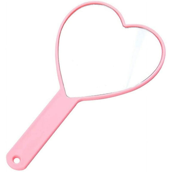 Heart-Shaped Travel Handheld Mirror Portable Personal Cosmetic Hand Mirror with Handle Pink,Pink