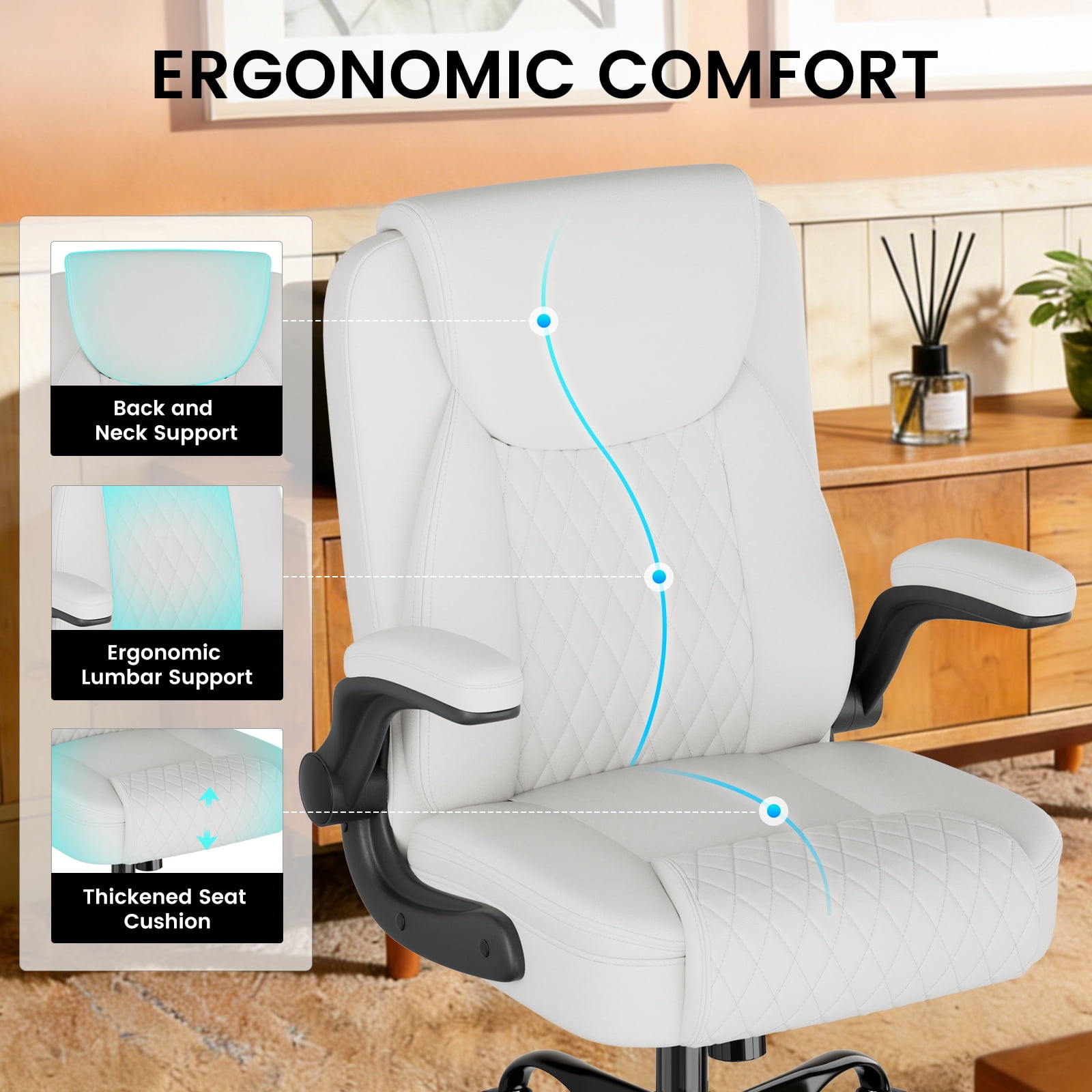 GTRACING Office Chair, 400LBS Big and Tall Home Office Chair Wide Seat Ergonomic Computer Desk Chair with Flip-up Arms, White