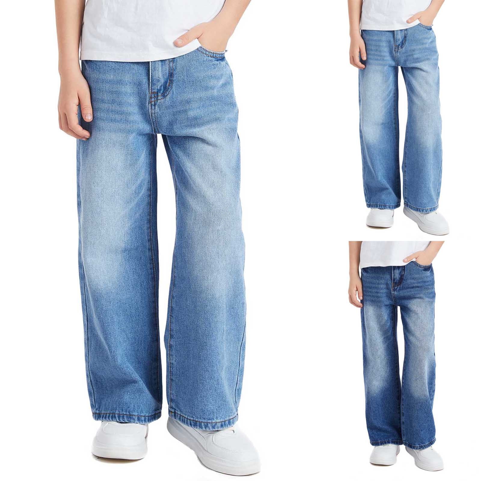 WAVSUF Boys Jeans Lightweight High Waist with Pockets Spring Casual Denim Pants Blue 9