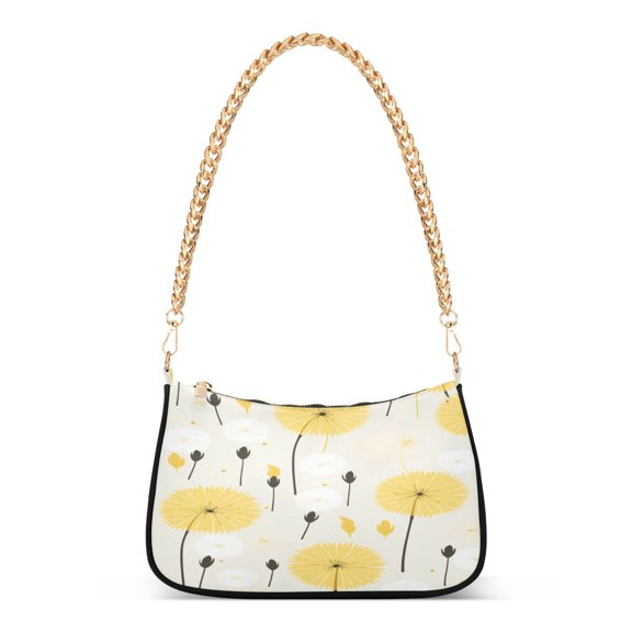 Ryvnso Yellow Dandelion Womens Chain Shoulder Bag Tote Handbags Clutch Hobo Purse with Zipper for Travel