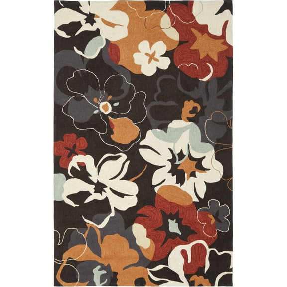 SAFAVIEH Four Seasons Jessalyn Floral Area Rug, Black/Orange, 5' x 8'