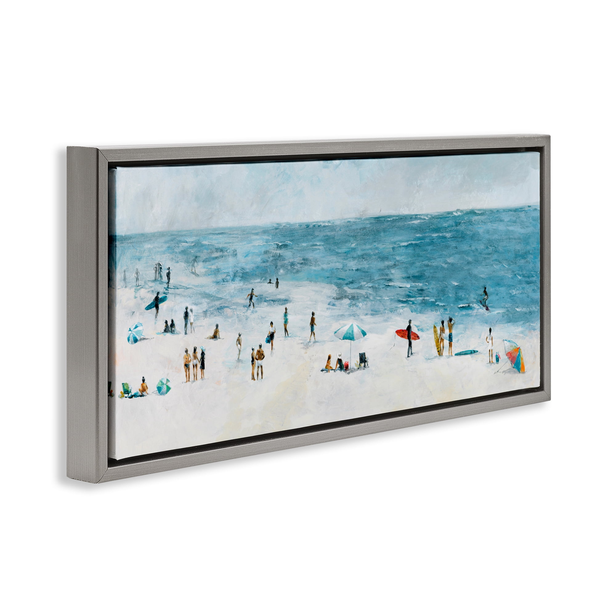 Stupell Industries Busy Beach Coastal Scene Gray Framed Floater Canvas Wall Art, design by Lorenzo Collective