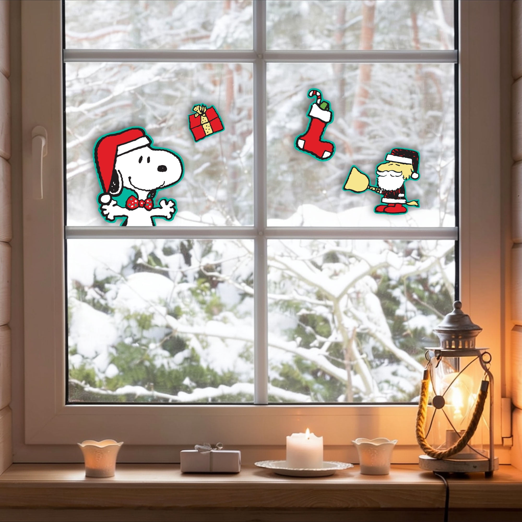 Peanuts Snoopy Christmas Static Window Clings Decor for Vehicles, 4-Piece Set