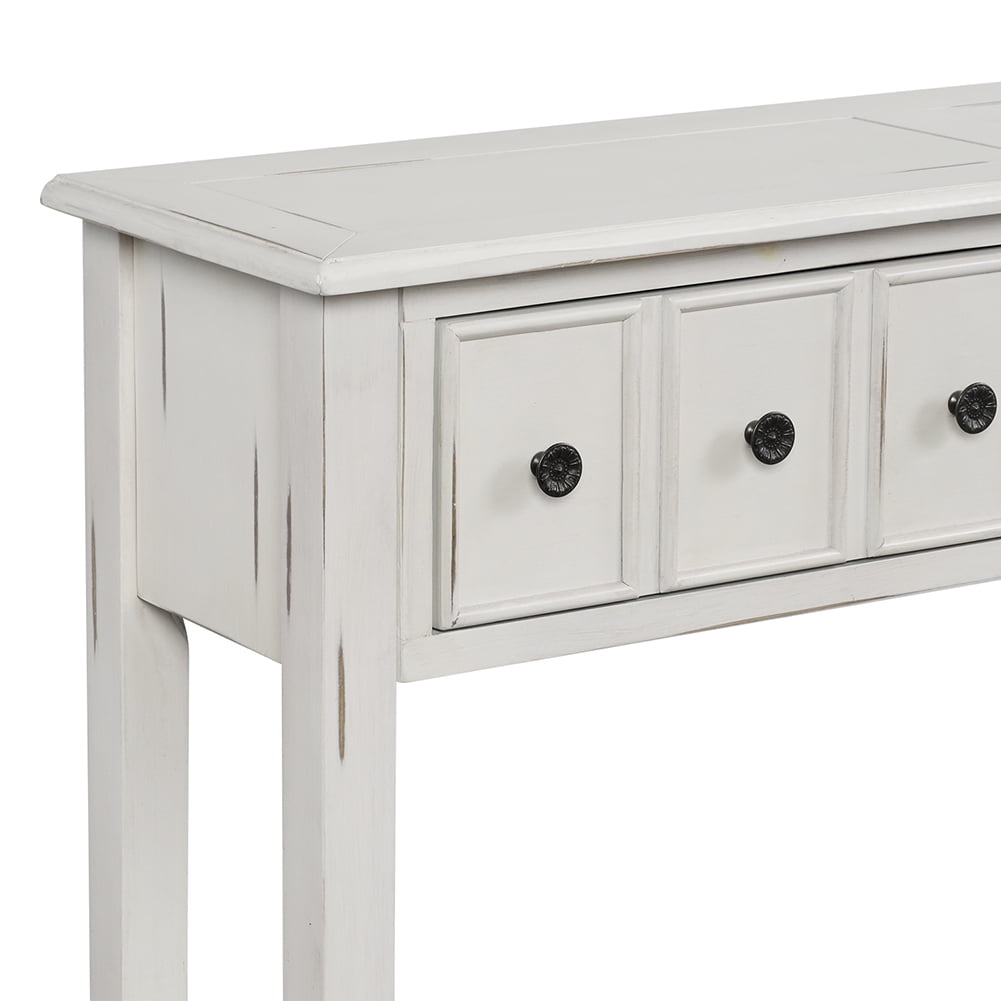 Lowestbest Entryway Console Table, 60" Long with 4 Drawers and Bottom Shelf for Storage (Antique White) Lowestbest Entryway Console Table, 60" Long with 4 Drawers and Bottom Shelf for Storage (Antique White)
