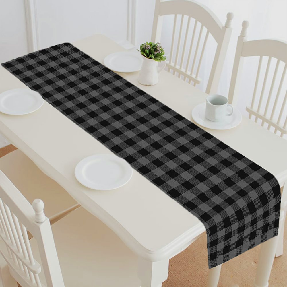 ABPHQTO Dark Grey Buffalo Plaid Table Runner Placemat Tablecloth For
