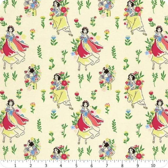 Snow White Meadow Cream Cotton Fabric