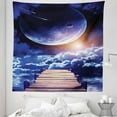 thumbnail image 1 of Outer Space Tapestry, Watching a Meteor Rain from a Wooden Dock Under the Sun Rays Image, Fabric Wall Hanging Decor for Bedroom Living Room Dorm, 5 Sizes, Orange Indigo Brown, by Ambesonne, 1 of 1
