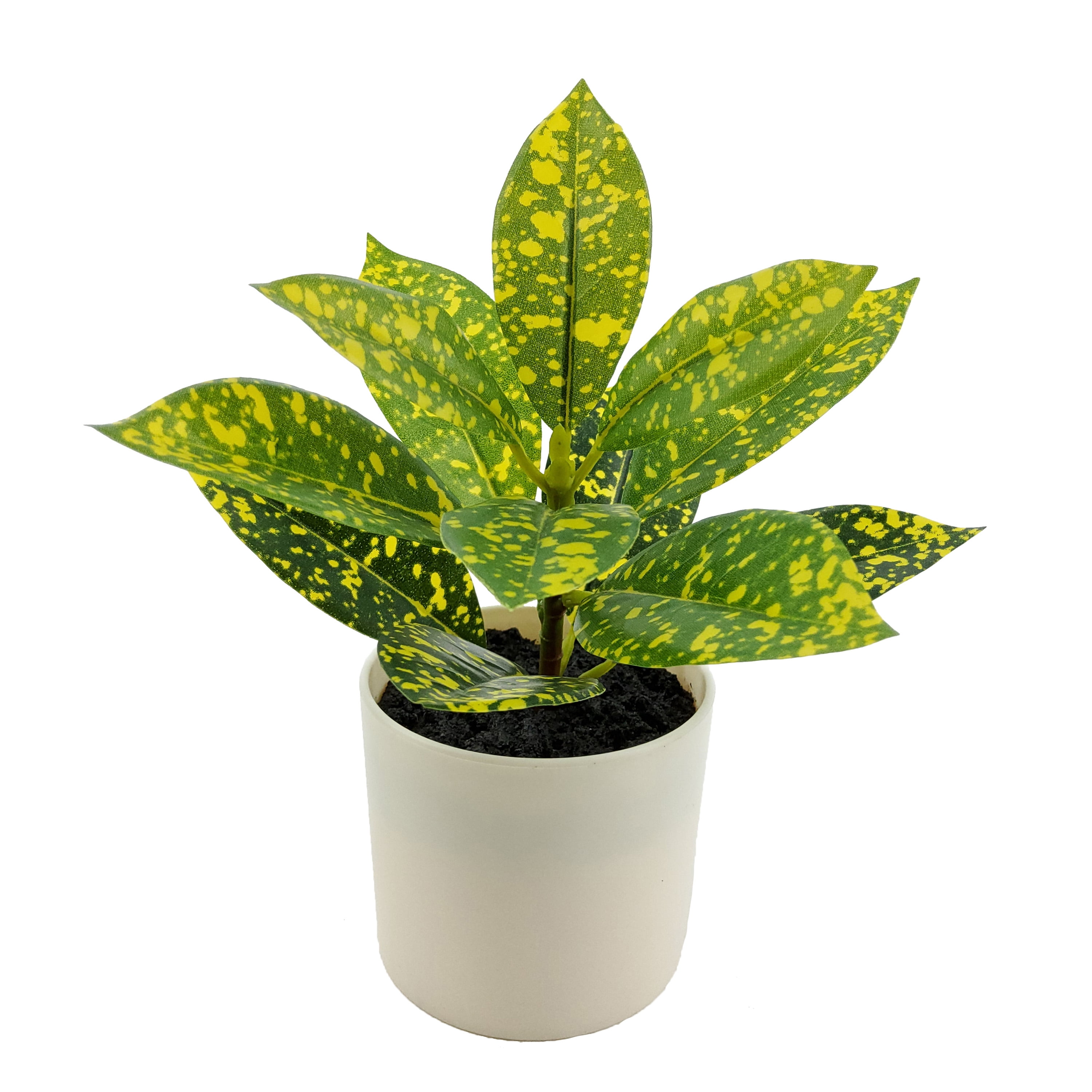 Mainstays Indoor Artificial 7.5in plant in Pot, Spotted Laurel Plant, Green and Yellow Color.