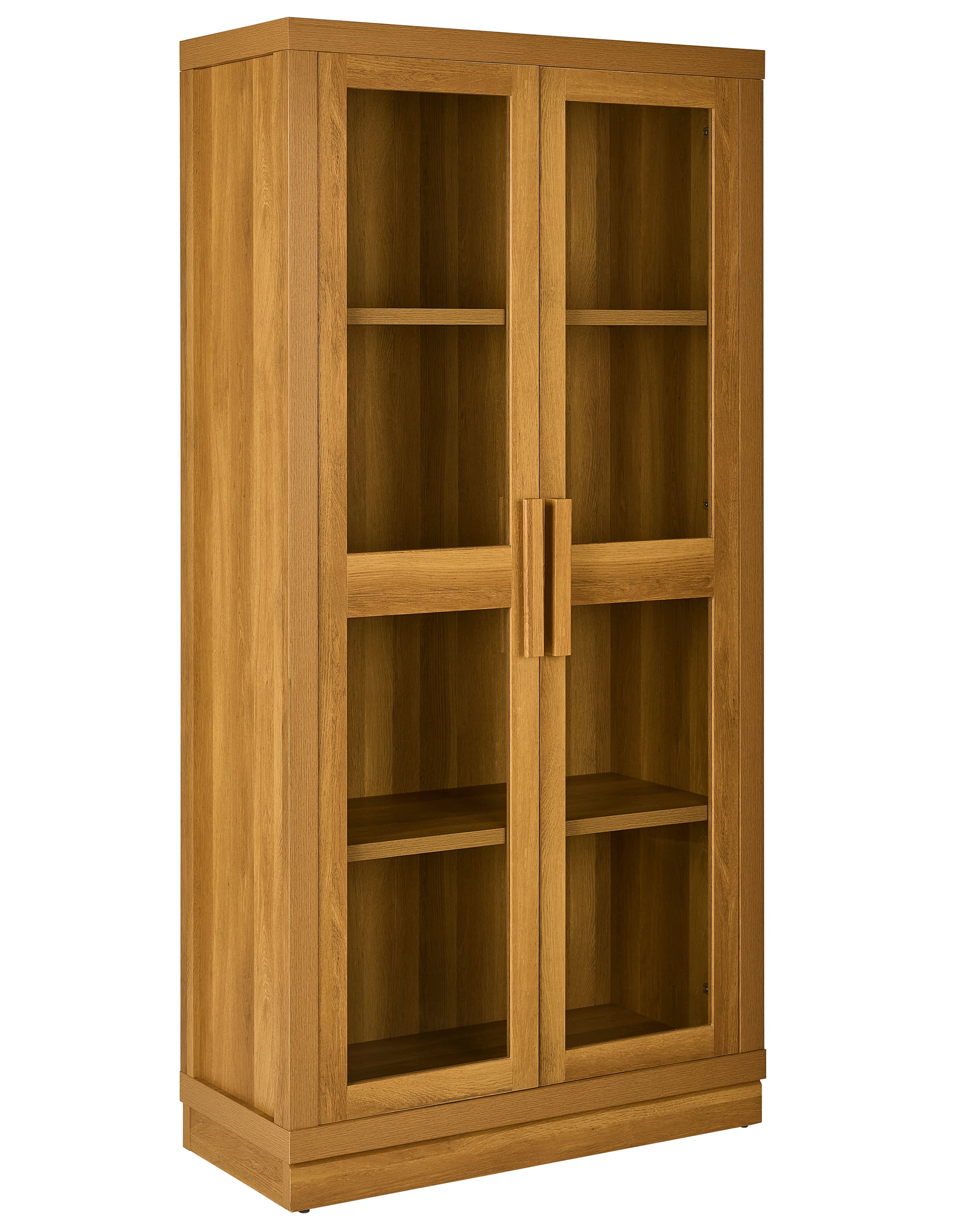 Better Homes & Gardens Ezra Glass Door Storage Accent Cabinet, Light Honey finish