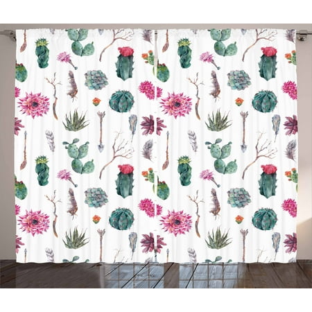 Hawaiian Living Room Cactus Curtains 2 Panels Set, Vintage Botanical Pattern Arrows Feathers Succulent Twigs Hawaii Spring Tropics, Window Drapes for Living Room Bedroom, 108W X 63L Inches, Multicolor, by Ambesonne ()