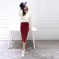 thumbnail image 3 of Women's Solid Basic Elegant Plain Cotton Stretch Office Pencil Skirt Below Knee Slim Long Skirts,Red, 3 of 5