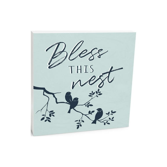 Bless This Nest Robin Egg Blue Birds 10 x 10 Wood Tabletop Sign Plaque