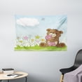 thumbnail image 1 of Kids Tapestry, Cartoon Style Cute Teddy Bear with Toy in Meadow Swirled Flowers Butterfly and Cloud, Wall Hanging for Bedroom Living Room Dorm Decor, 60W X 40L Inches, Multicolor, by Ambesonne, 1 of 2