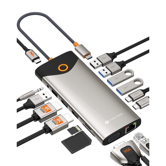 NOVOO 15-in-1 USB C Laptop Hub Docking Station 3 Monitors 4K 60Hz HDMI VGA