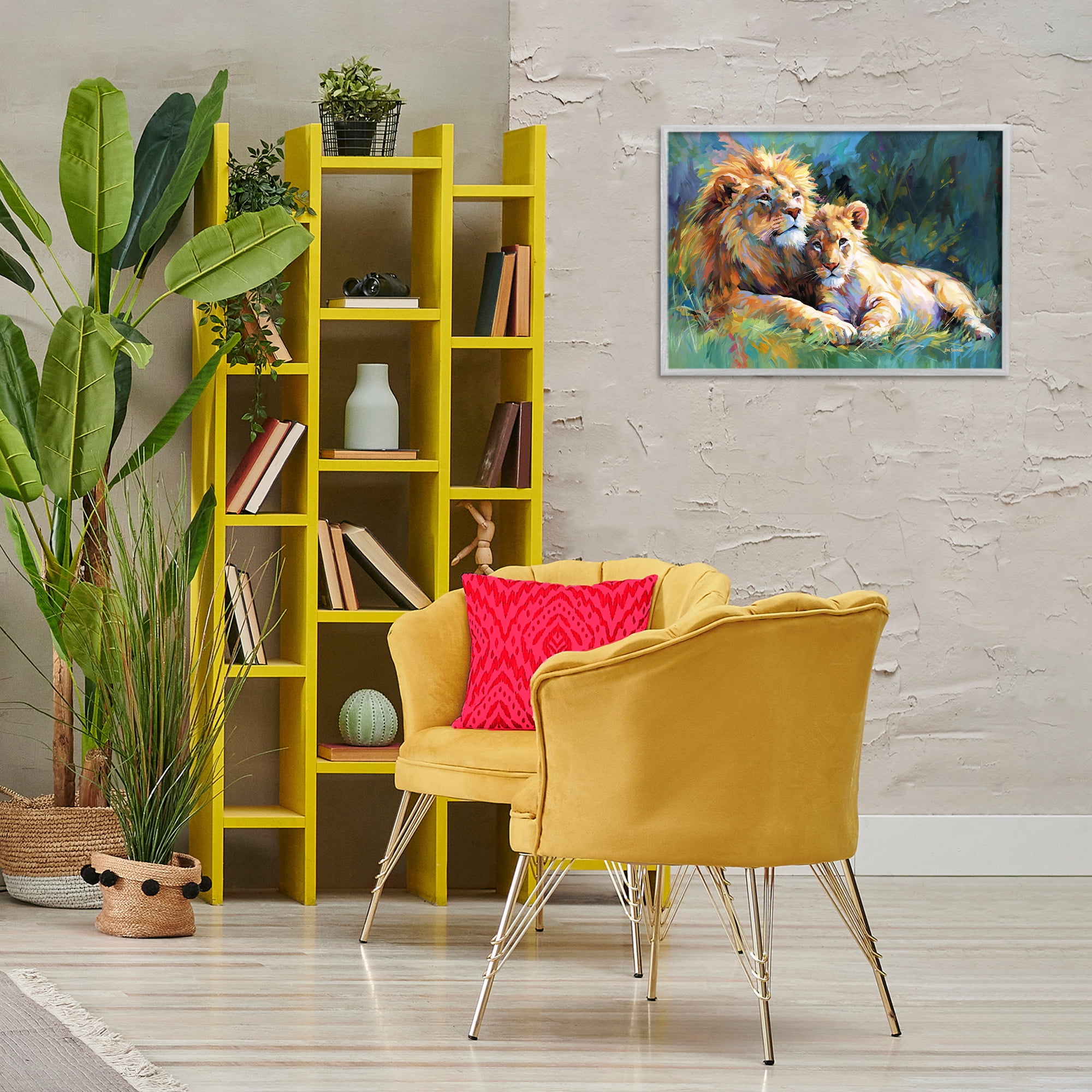Stupell Industries Lion's Embrace Portrait Animals & Insects Painting Gray Framed Art Print Wall Art, 24 x 16