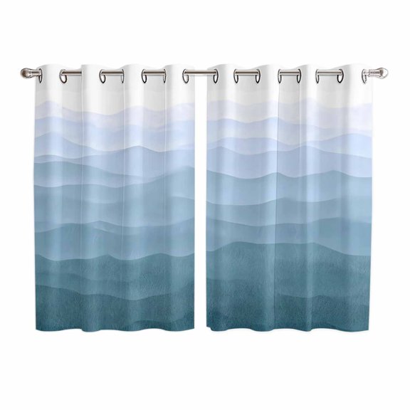 Blue Coastal Wave Kitchen Curtains Window Panels, Summer Ocean Nautical Beach Ombre Insulated Window Treatment Curtain, Grommet Curtains for Bedroom/Living Room/Bathroom, 2 Piece 52"Wx72"L