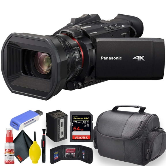 Panasonic HC-X1500 4K Professional Camcorder with 24x Optical Zoom, WiFi HD Live Streaming W/ Soft Case   Sandisk Extreme Pro 64GB Card   Clean and Care Set   More - Starter Bundle