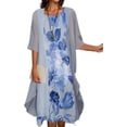 thumbnail image 3 of Vestido midi floral fluido con chaqueta, conjunto de 2 piezas, manga 3/4, vestido de gasa para invitados de boda, cóctel de verano Plus, 3 of 5