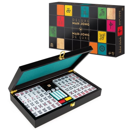 Legacy Deluxe Mah Jong Classic Game with Two-Toned Tiles and Lined Wood Storage Case, Family Game for 4 Players Ages 8 and up