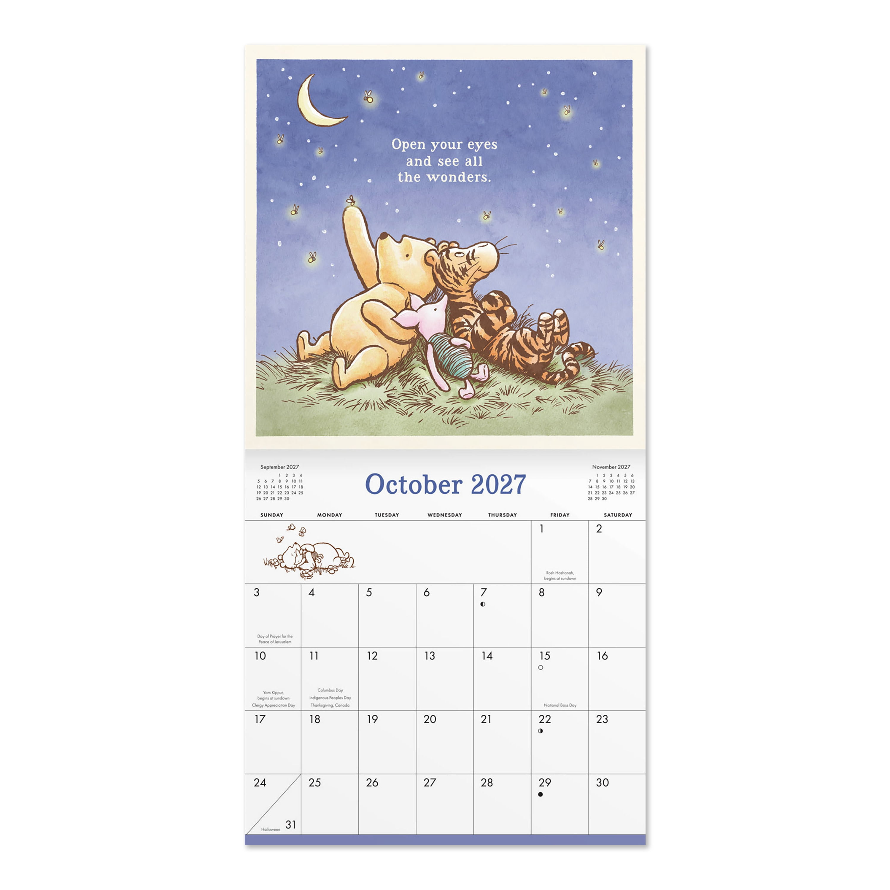 2027 Winnie the Pooh Mini Hanging Wall Calendar 7x7 January-December Gridded