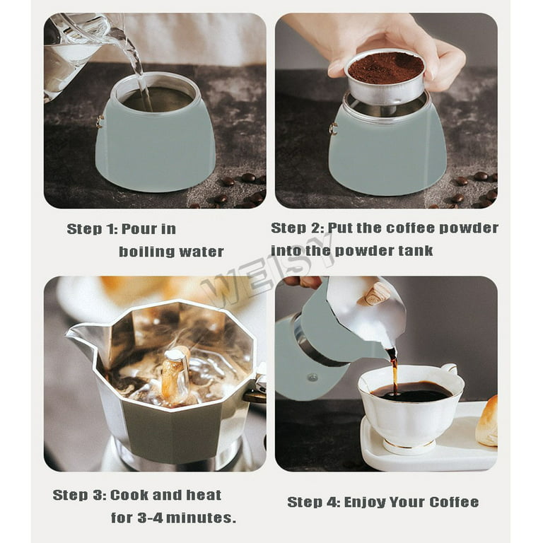 (3 Cup 150ml) Stovetop Maker Aluminum Moka Pot Coffee Maker (Blue)
