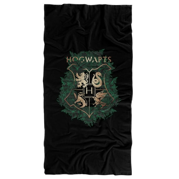 Harry Potter Hogwarts Green and Gold Floral Crest Officially Licensed Beach Towel 30' X 60'