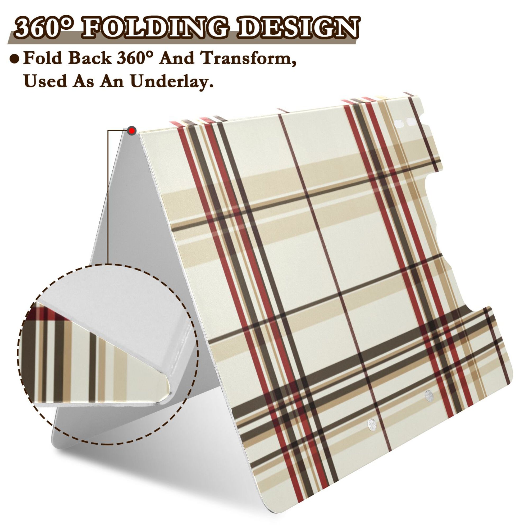 FORMRS A4 Clipboard Folder with Pen Holder Horizontal Foldable School Office Binder, Cream Plaid