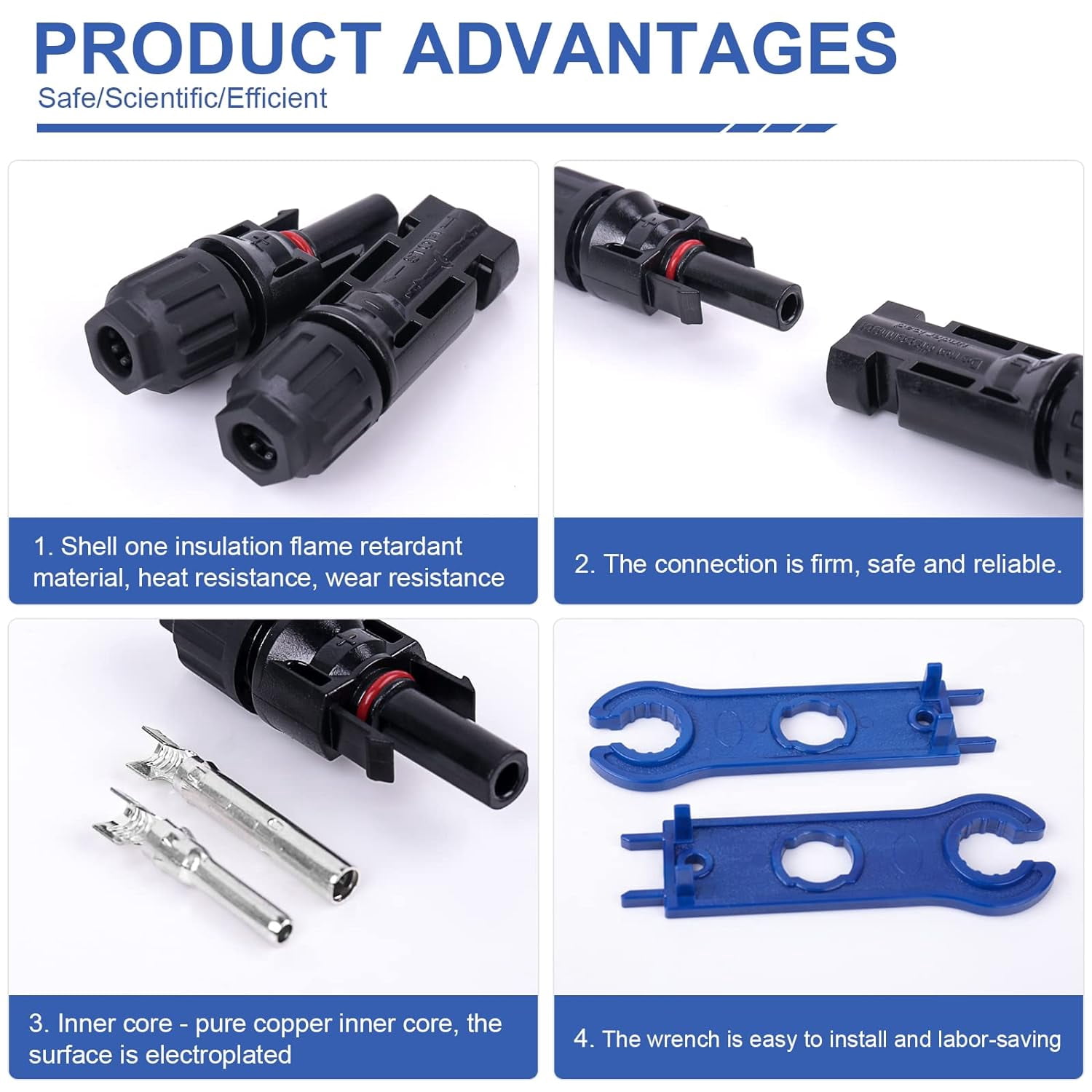 MC4 Connector;Waterproof IP67 Solar Connector;Tinned Copper PV Cable Connector;Self-Locking Plug and Play System